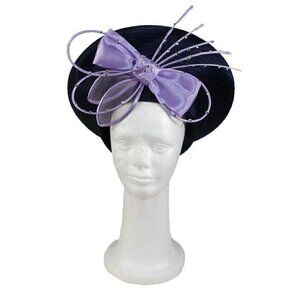 BMJ STUDIO blue & purple polyester ladies church, derby hat 23.5" vintage